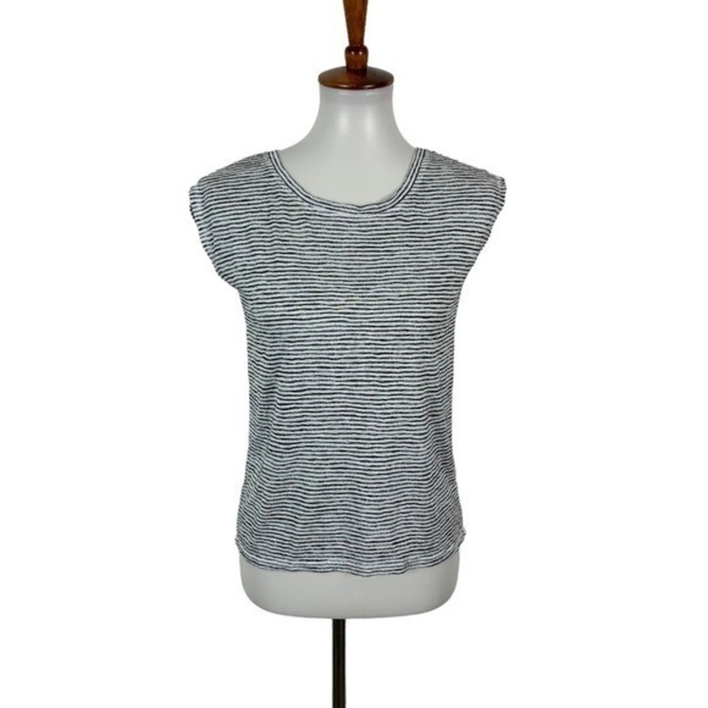 Athleta Striped Crewneck Sleeveless Tee XXS Modal Blend Soft Casual Gray White